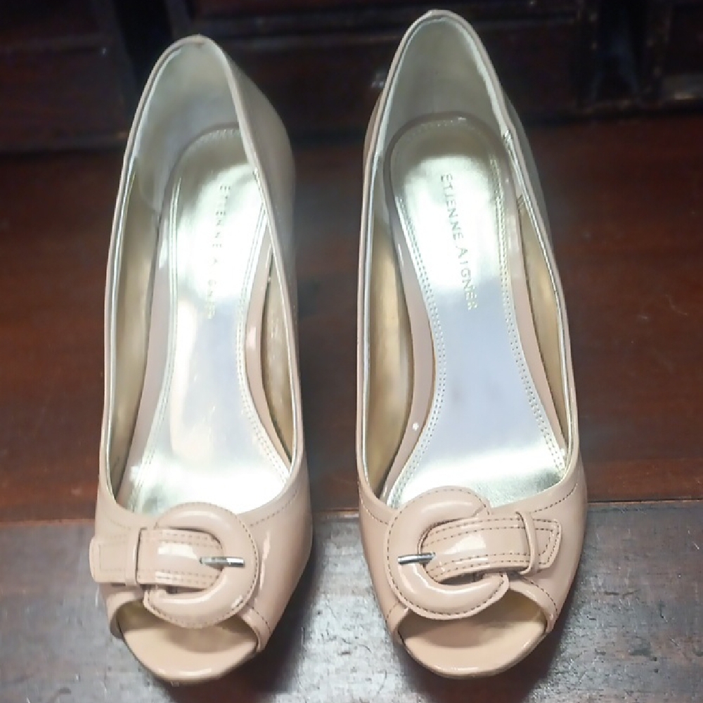 Etienne Aigner Tan Leather Heels with Knot Detail